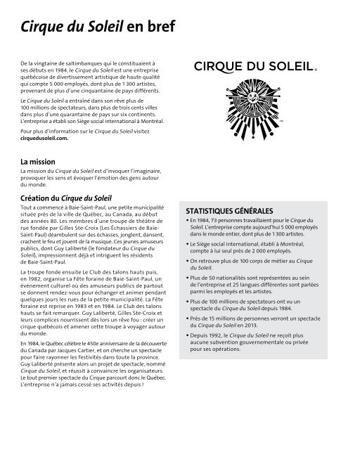 Dossier de presse - Cirque du Soleil