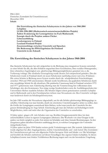 Die Entwicklung des finnischen Schulsystem in den Jahren 1960-2004