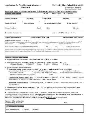 Application for Non-Resident Admission - University Place School ...