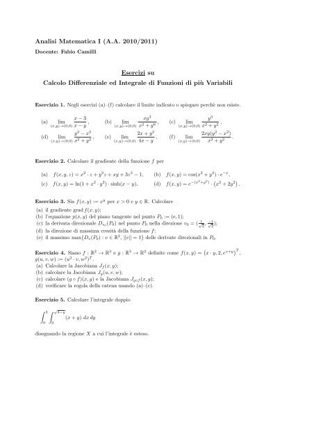Calcolo differenziale ed integrale di funzioni di piu' variabili