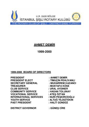 ahmet demiÌr 1999-2000 - ÅiÅli Rotary KulÃ¼bÃ¼