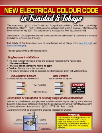 Summary of New Electrical Wiring Colour Code - Trinidad & Tobago