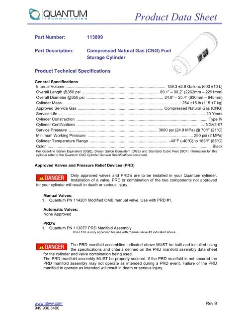 113899 Cylinder Data Sheet - Quantum Technologies