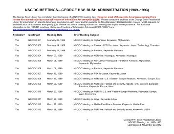 nsc meetings - bush administration - George Bush Presidential ...