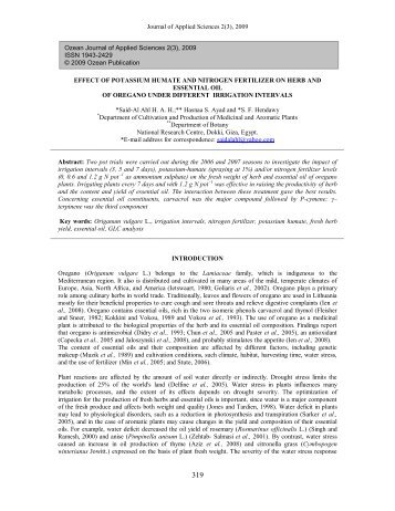 Effect of potassium humate and nitrogen fertilizer on herb - Ozean ...