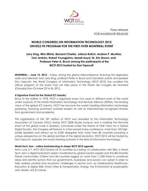 Press release FOR IMMEDIATE RELEASE WORLD ... - WITSA