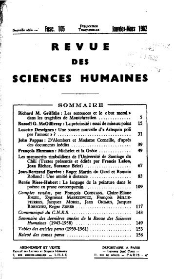 R E V U E Des SCIENCES HUMAINES
