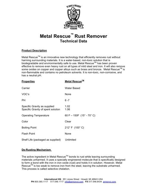 Rust Remover Technical Data continued - Metal Rescue