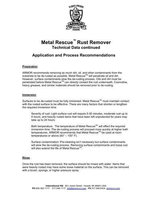 Rust Remover Technical Data continued - Metal Rescue