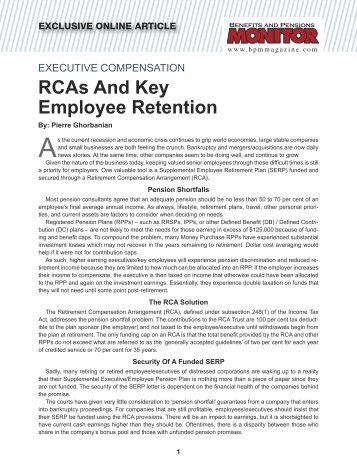 RCAs And Key Employee Retention By: Pierre Ghorbanian