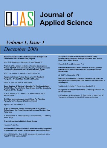 Journal of Applied Science Studies - Ozean Publications