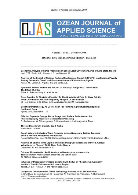 Journal of Applied Science Studies - Ozean Publications