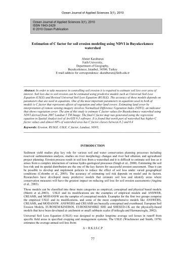 Estimation of C factor for soil erosion modeling using NDVI - Ozean ...