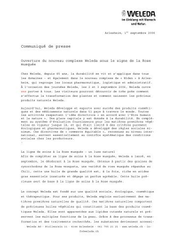CommuniquÃƒÂ© de presse ouverture du nouveaux complexe - Weleda