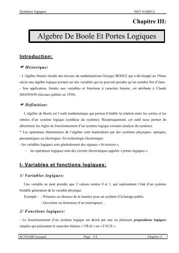 Algebre De Boole Et Portes Logiques - Technologue pro