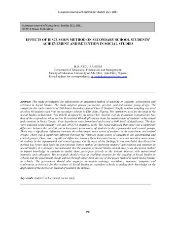 effects of discussion method on secondary school students - Ozean ...