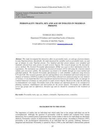 personality traits, sex and age of inmates in nigerian prisons - Ozean ...