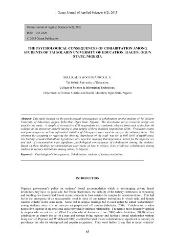 the psychological consequences of cohabitation among students of ...