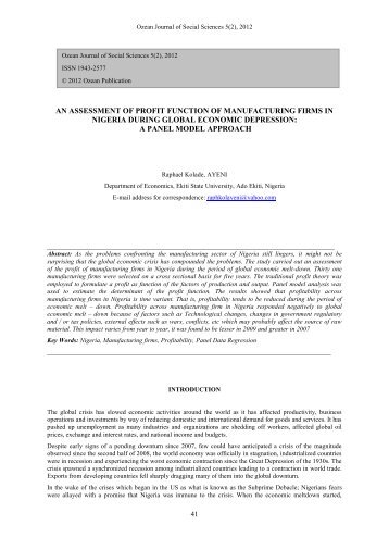 an assessment of profit function of manufacturing firms in nigeria ...