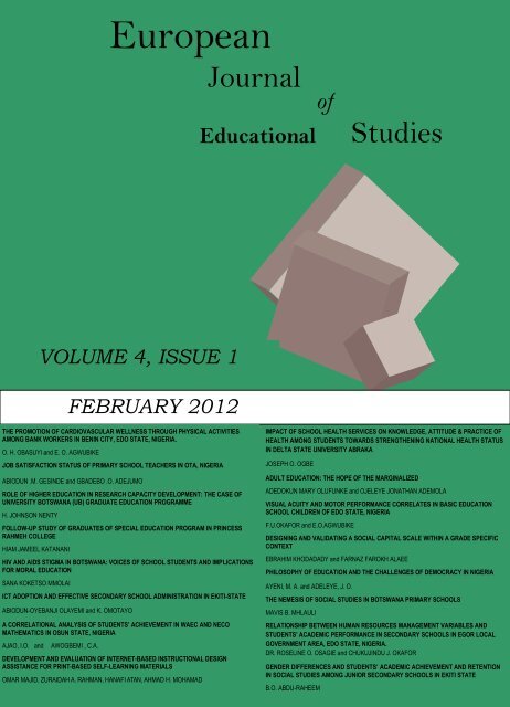 Volume 4 Issue 1 (February 2012) - Ozean Publications