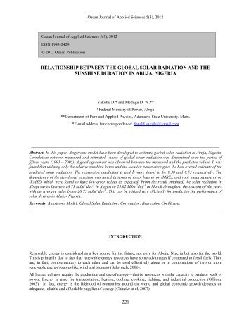 relationship between the global solar radiation and the sunshine ...