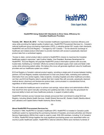 HealthPRO Using Global GS1 Standards to Drive ... - GS1 Canada