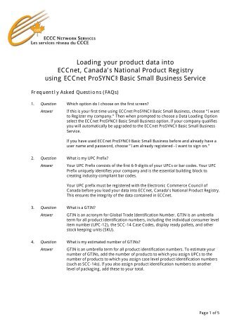 Loading your product data into ECCnet, Canada's ... - GS1 Canada