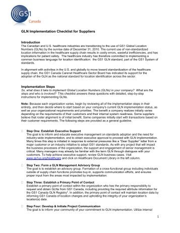 GLN Implementation Checklist for Suppliers - GS1 Canada