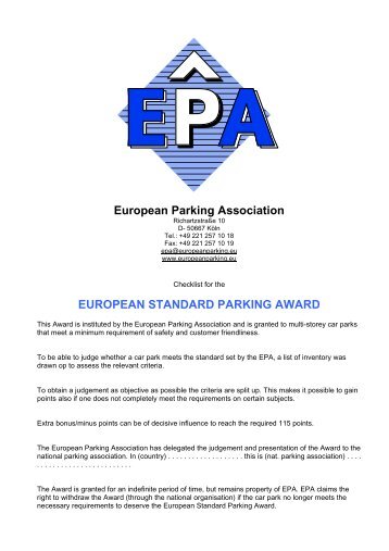 european standard parking award - European Parking Association