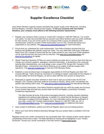 Supplier Excellence Checklist - GS1 Canada