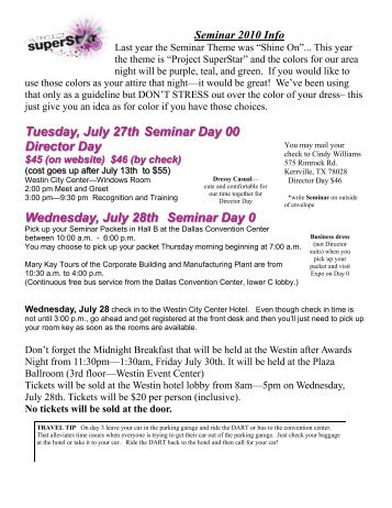 Tuesday, July 27th Seminar Day 00 Director Day ... - Cindy Williams