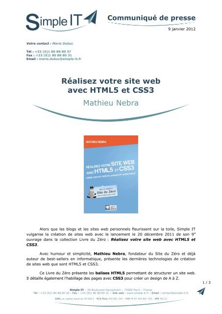 Réalisez votre site web avec HTML5 et CSS3 Mathieu Nebra