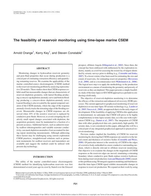 The feasibility of reservoir monitoring using time-lapse marine CSEM