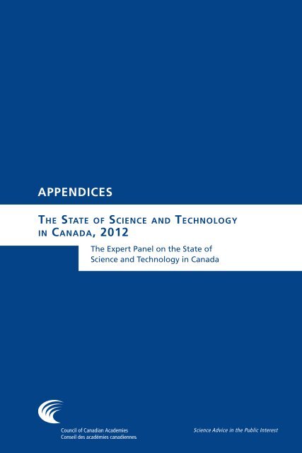 IN CANADA, 2012 Appendices - Council of Canadian Academies