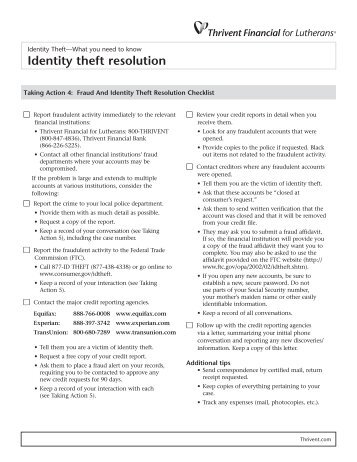 Fraud and Identity Theft Resolution Checklist - Thrivent Financial for ...