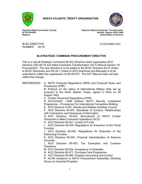 Bi-SC Command Procurement Directive 60-70 - ACO - Nato