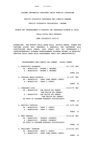 trasferimenti-e-passaggi-docenti-di-ruolo-della ... - CGIL Modena