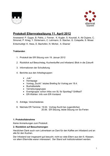 Protokoll Elternratssitzung 11. April 2012