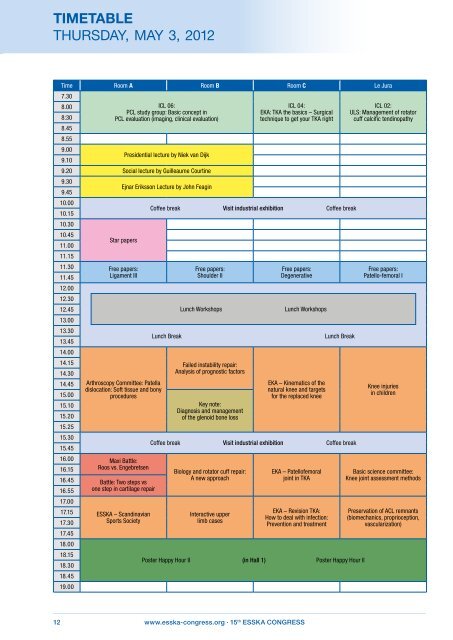 TIMETABLE THURSDAY, MAY 3, 2012 - Esska-congress.org