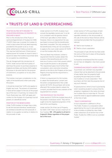 • TRUSTS OF LAND & OVERREACHING - Collas Crill