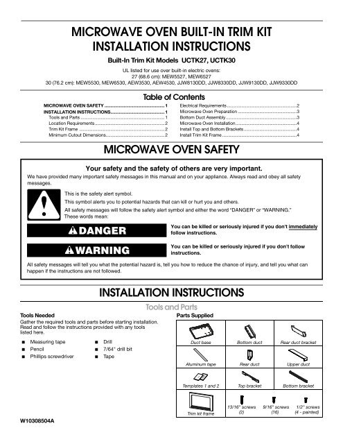 microwave oven built-in trim kit installation instructions