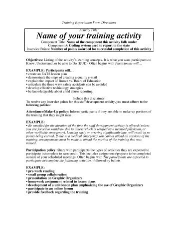 Training Expectation Form (Directions for Completing)