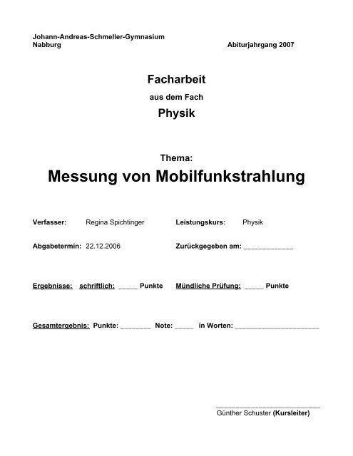 Messung von Mobilfunkstrahlung - Mobilfunk und Schule - Bayern