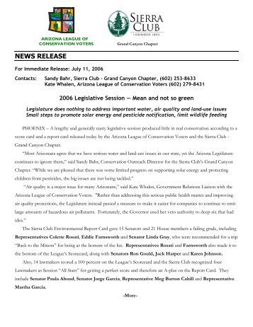 Download this Press Release as a PDF (140 KB) - Arizona Sierra Club