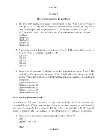 CAT 2007 Question Paper - Testfunda