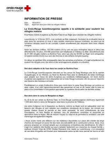 INFORMATION DE PRESSE - Croix-Rouge luxembourgeoise