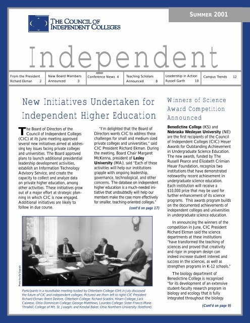 Summer 2001 - The Council of Independent Colleges