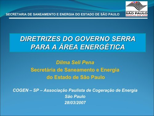 SECRETARIA DE SANEAMENTO E ENERGIA DO ... - Cogen