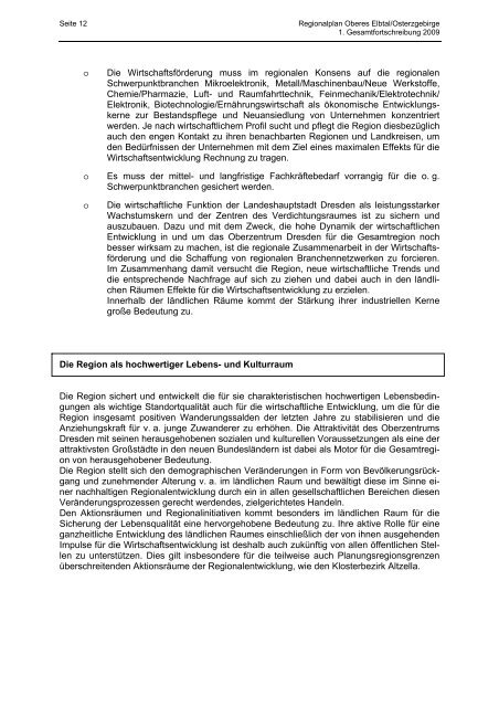 Textteil Regionalplan - RPV Oberes Elbtal/Osterzgebirge