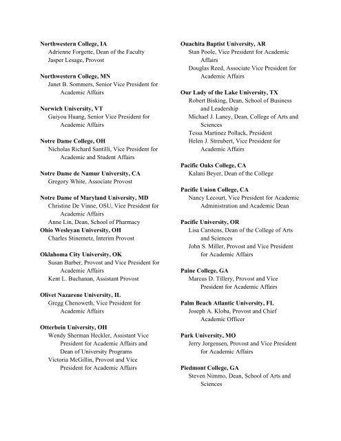 Participants List by Institution - The Council of Independent Colleges